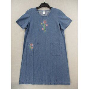 Blair Denim Dress‎ With Embroidered Floral Design Womens Casual Wear Med